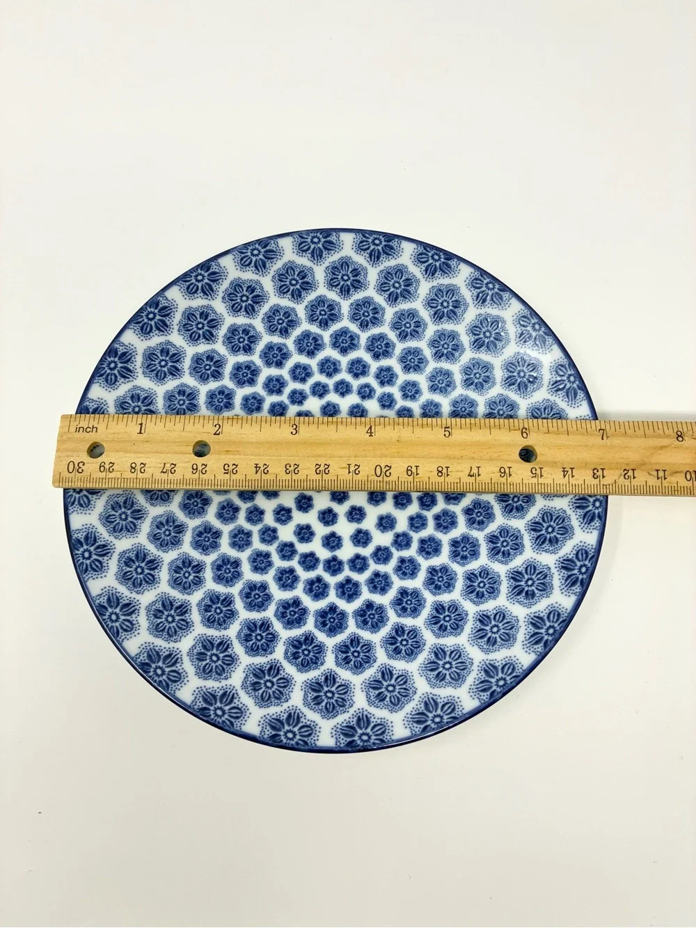 IKEA ENTUSIASM Porcelain Side Plates Blue & White Pattern 7” Set of 4 Farmhouse